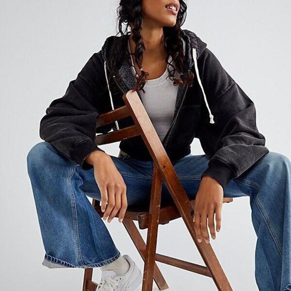 Free People Tops - Free People We The Free Go To Hoodie Cropped Top Oversize Ribbed Ombre L